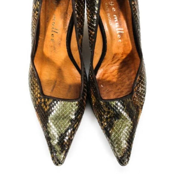 Bettye Muller Green Leather Snake Pumps 36 - Picture 2 of 6